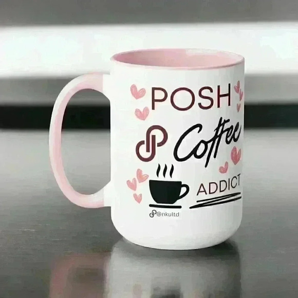 🆕️Posh Coffee Addict 15oz Ceramic Mug | Pink Handle | Cute Poshmark Lover Gift - Picture 7 of 9